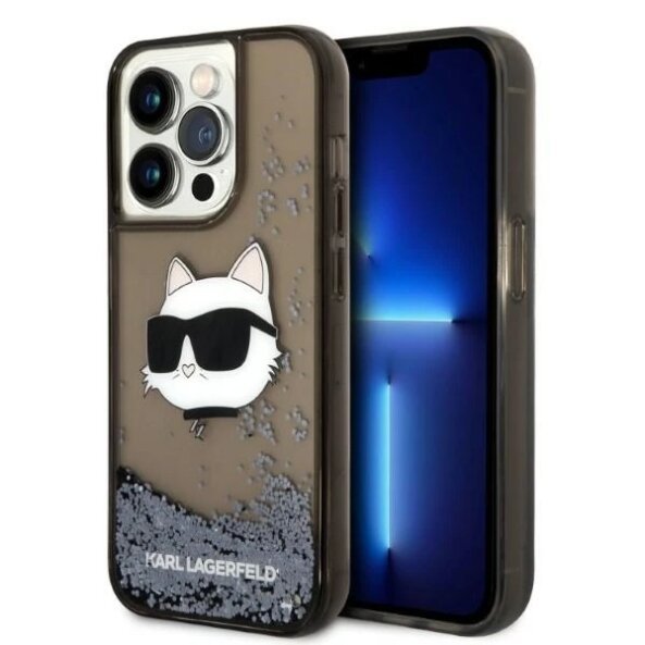 Husa pentru Apple iPhone 14 Pro, Karl Lagerfeld, Glitter Choupette's Head, Neagra