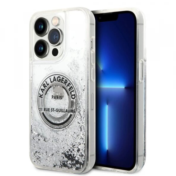 Husa pentru Apple iPhone 14 Pro, Karl Lagerfeld, Liquid Glitter RSG, Argintie
