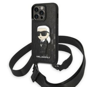 Husa pentru Apple iPhone 14 Pro, Karl Lagerfeld, Monogram Ikonik Karl, Neagra