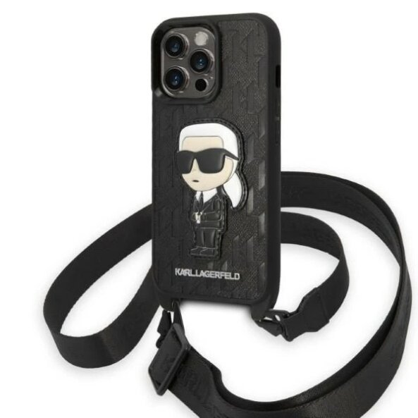 Husa pentru Apple iPhone 14 Pro, Karl Lagerfeld, Monogram Ikonik Karl, Neagra