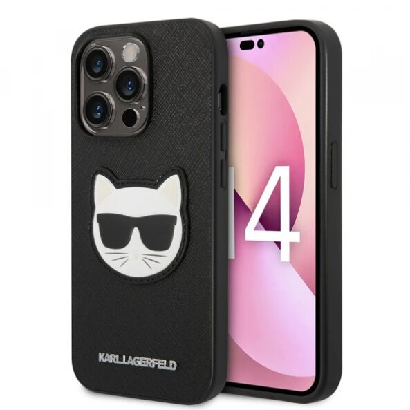 Husa pentru Apple iPhone 14 Pro, Karl Lagerfeld, Saffiano Choupette's Head, Neagra