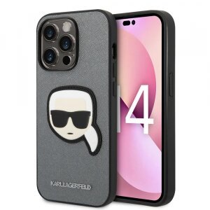 Husa pentru Apple iPhone 14 Pro, Karl Lagerfeld, Saffiano Karl's Head, Argintie