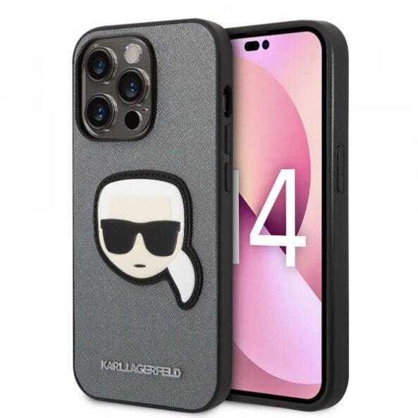 Husa pentru Apple iPhone 14 Pro, Karl Lagerfeld, Saffiano Karl's Head, Argintie