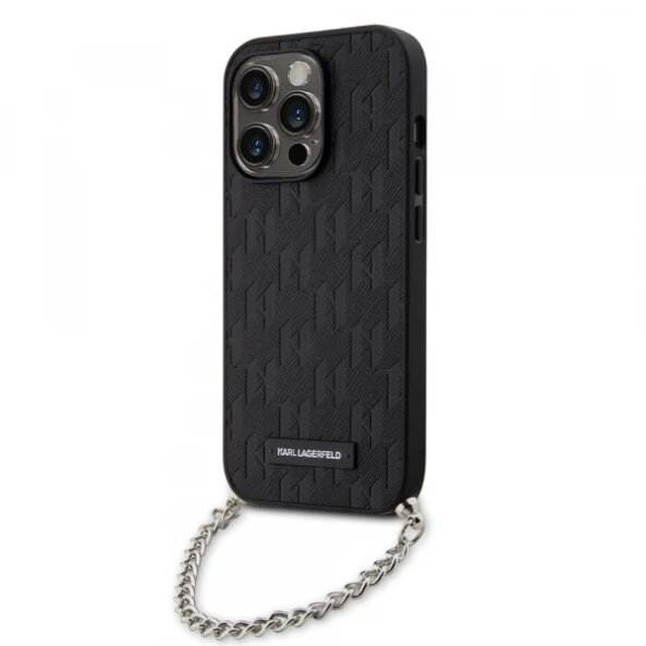 Husa pentru Apple iPhone 14 Pro, Karl Lagerfeld, Saffiano Monogram Chain, Neagra