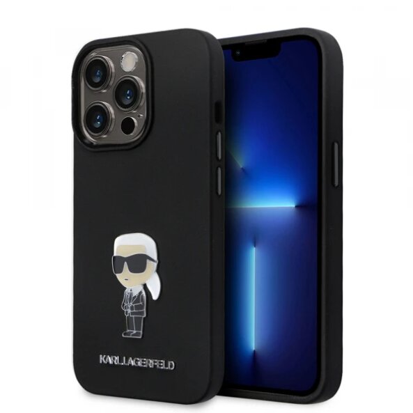 Husa pentru Apple iPhone 14 Pro, Karl Lagerfeld, Silicone Ikonik Karl Metal, Neagra