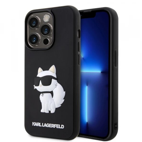 Husa pentru Apple iPhone 14 Pro Max, Karl Lagerfeld, 3D Rubber Choupette, Neagra