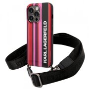 Husa pentru Apple iPhone 14 Pro Max, Karl Lagerfeld, Color Stripes with Strap, Roz