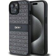 Husa pentru Apple iPhone 15 / 14 / 13, DKNY, Mono Stripe &amp; Metal Logo, Neagra