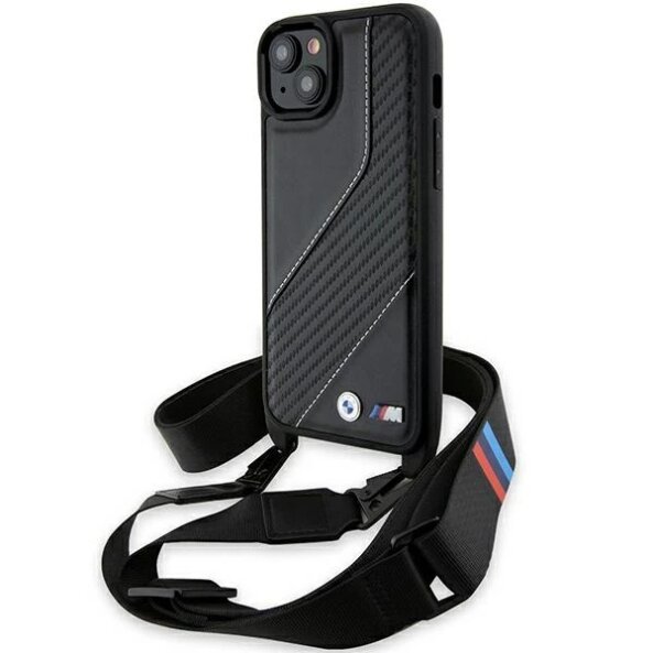 Husa pentru Apple iPhone 15, BMW, M Edition Carbon Stripe &amp; Strap, Neagra