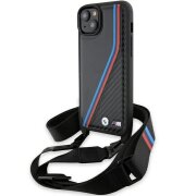 Husa pentru Apple iPhone 15, BMW, M Edition Carbon Tricolor Lines &amp; Strap, Neagra