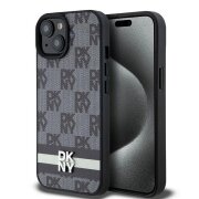 Husa pentru Apple iPhone 15, DKNY, Checkered Mono Pattern &amp; Printed Stripes, Neagra
