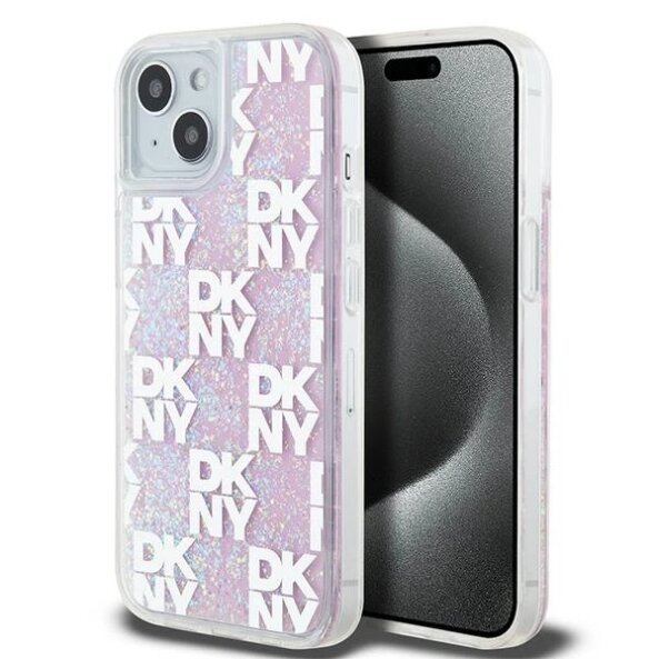 Husa pentru Apple iPhone 15, DKNY, Liquid Glitter Multilogo, Roz