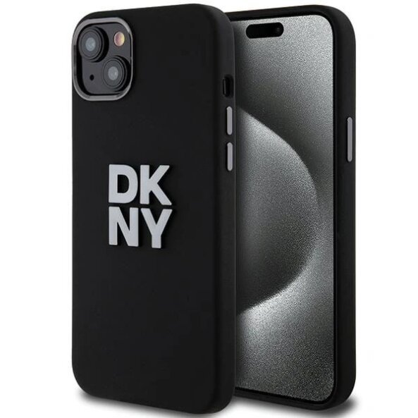 Husa pentru Apple iPhone 15, DKNY, Liquid Silicone Metal Logo, Neagra