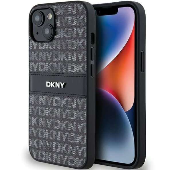 Husa pentru Apple iPhone 15, DKNY, Mono Stripe &amp; Metal Logo, Neagra