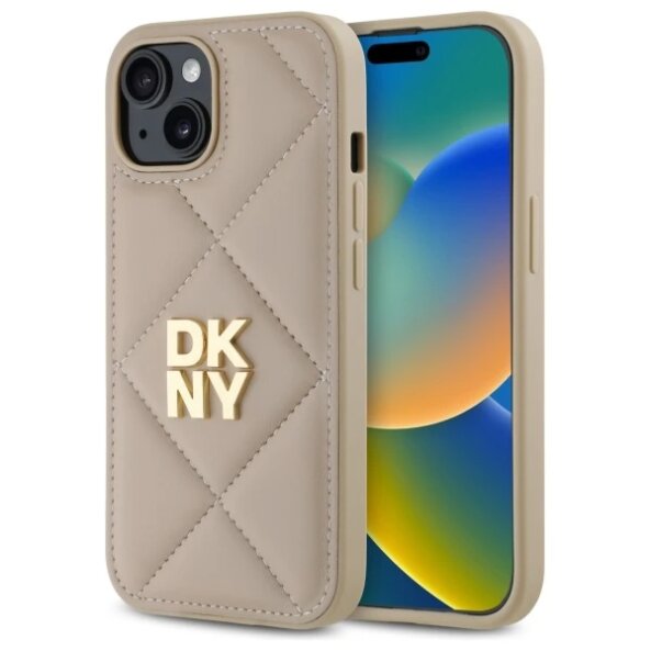 Husa pentru Apple iPhone 15, DKNY, Quilted Stack Logo, Bej