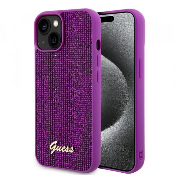 Husa pentru Apple iPhone 15, Guess, Disco Metal Script, Fucsia