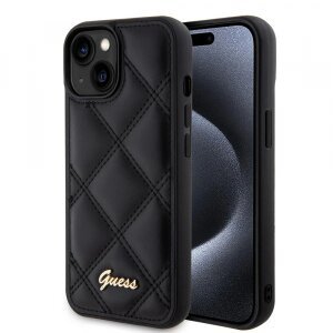 Husa pentru Apple iPhone 15, Guess, Quilted Metal Logo, Neagra