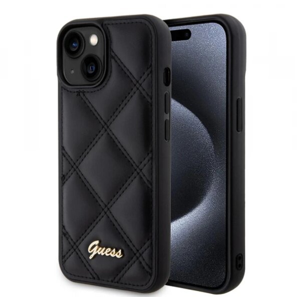 Husa pentru Apple iPhone 15, Guess, Quilted Metal Logo, Neagra