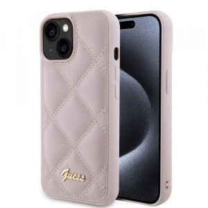 Husa pentru Apple iPhone 15, Guess, Quilted Metal Logo, Roz