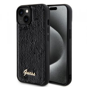 Husa pentru Apple iPhone 15, Guess, Sequin Script Metal, Neagra