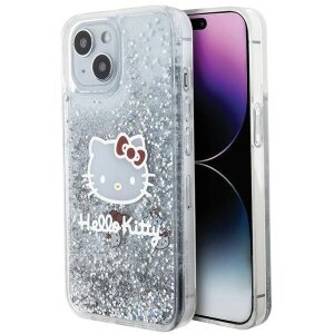 Husa pentru Apple iPhone 15, Hello Kitty, Liquid Glitter Charms Kitty Head, Argintie