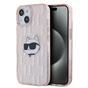 Husa pentru Apple iPhone 15, Karl Lagerfeld, IML Luxury Monogram Choupette's Head, Roz