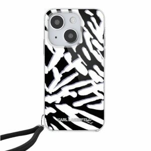 Husa pentru Apple iPhone 15, Karl Lagerfeld, IML Luxury Zebra Pattern with Strap, Neagra