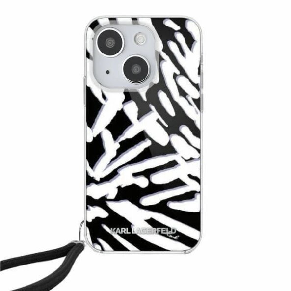 Husa pentru Apple iPhone 15, Karl Lagerfeld, IML Luxury Zebra Pattern with Strap, Neagra