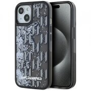 Husa pentru Apple iPhone 15, Karl Lagerfeld, Liquid Glitter Monogram, Neagra