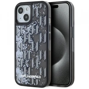 Husa pentru Apple iPhone 15, Karl Lagerfeld, Liquid Glitter Monogram, Neagra