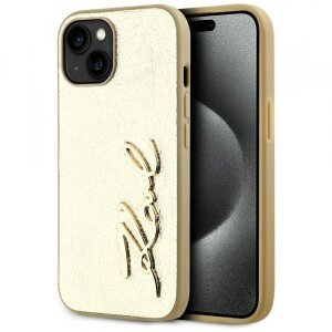 Husa pentru Apple iPhone 15, Karl Lagerfeld, Metal Signature, Aurie