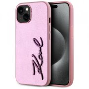 Husa pentru Apple iPhone 15, Karl Lagerfeld, Metal Signature, Roz