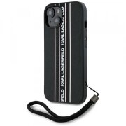 Husa pentru Apple iPhone 15, Karl Lagerfeld, Saffiano Athleisure Stripes with Strap, Roz