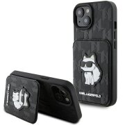 Husa pentru Apple iPhone 15, Karl Lagerfeld, Saffiano Cardslots and Stand Monogram Choupette, Neagra