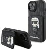 Husa pentru Apple iPhone 15, Karl Lagerfeld, Saffiano Cardslots and Stand Monogram Ikonik Karl, Neagra