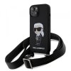 Husa pentru Apple iPhone 15, Karl Lagerfeld, Silicone Crossbody Ikonik Karl, Neagra