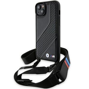 Husa pentru Apple iPhone 15 Plus, BMW, M Edition Carbon Stripe &amp; Strap, Neagra