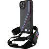 Husa pentru Apple iPhone 15 Plus, BMW, M Edition Carbon Tricolor Lines &amp; Strap, Neagra
