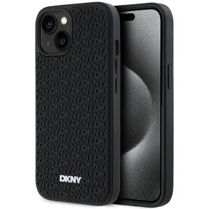 Husa pentru Apple iPhone 15 Plus, DKNY, 3D Rubber Repeat Pattern, Neagra