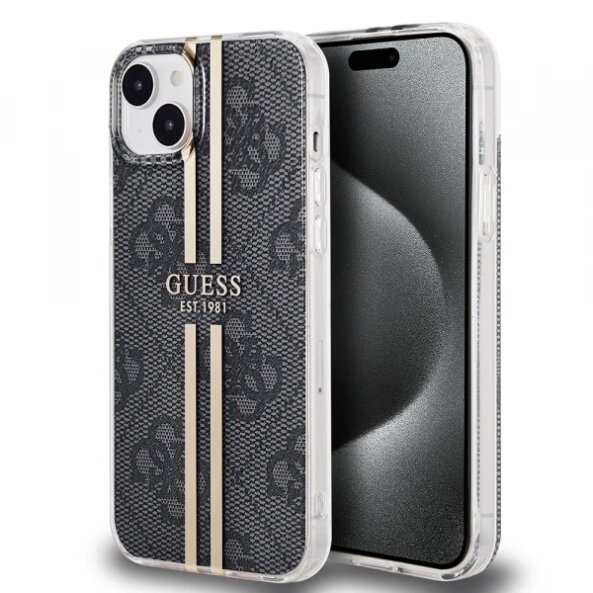 Husa pentru Apple iPhone 15 Plus, Guess, IML 4G Gold Stripe, Neagra