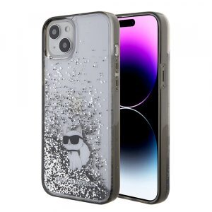 Husa pentru Apple iPhone 15 Plus, Karl Lagerfeld, Liquid Glitter Choupette, Transparenta