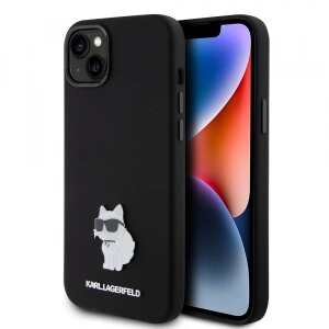 Husa pentru Apple iPhone 15 Plus, Karl Lagerfeld, Silicone Choupette Metal, Neagra