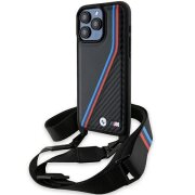 Husa pentru Apple iPhone 15 Pro, BMW, M Edition Carbon Tricolor Lines &amp; Strap, Neagra
