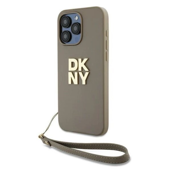 Husa pentru Apple iPhone 15 Pro, DKNY, Wrist Strap Stock Logo, Bej