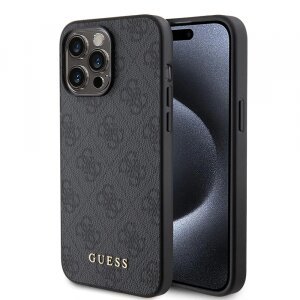 Husa pentru Apple iPhone 15 Pro, Guess, 4G Metal Gold Logo, Gri