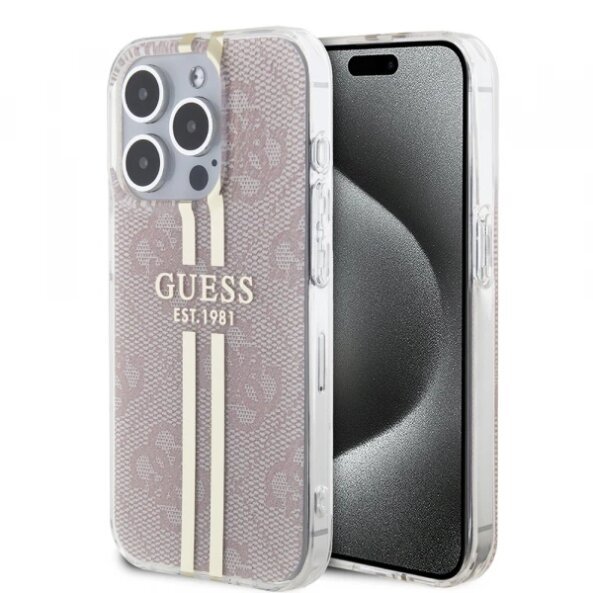 Husa pentru Apple iPhone 15 Pro, Guess, IML 4G Gold Stripe, Roz