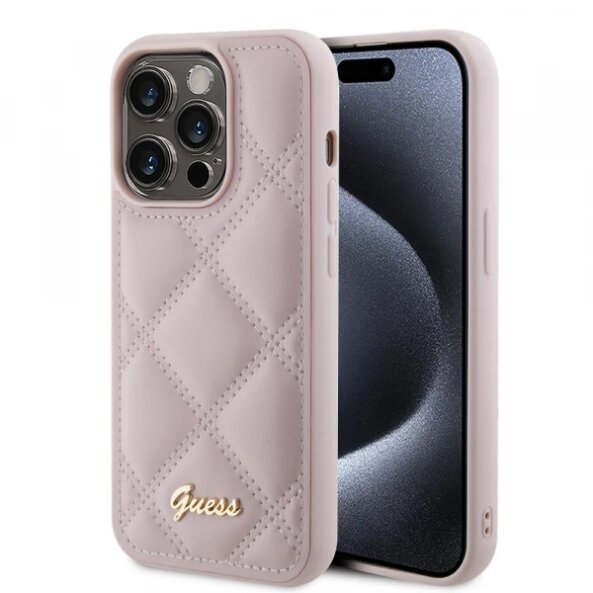 Husa pentru Apple iPhone 15 Pro, Guess, Quilted Metal Logo, Roz