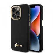 Husa pentru Apple iPhone 15 Pro, Guess, Script Metal Logo &amp; Frame, Neagra