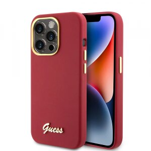 Husa pentru Apple iPhone 15 Pro, Guess, Script Metal Logo &amp; Frame, Rosie