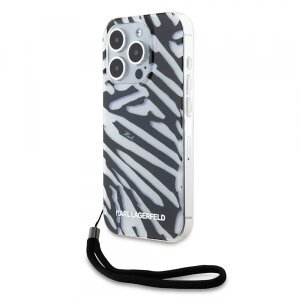 Husa pentru Apple iPhone 15 Pro, Karl Lagerfeld, IML Luxury Zebra Pattern with Strap, Neagra